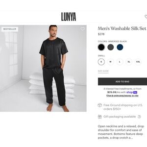 COPY - Lunya Men's Navy Washable Silk sleep scrubs Set L